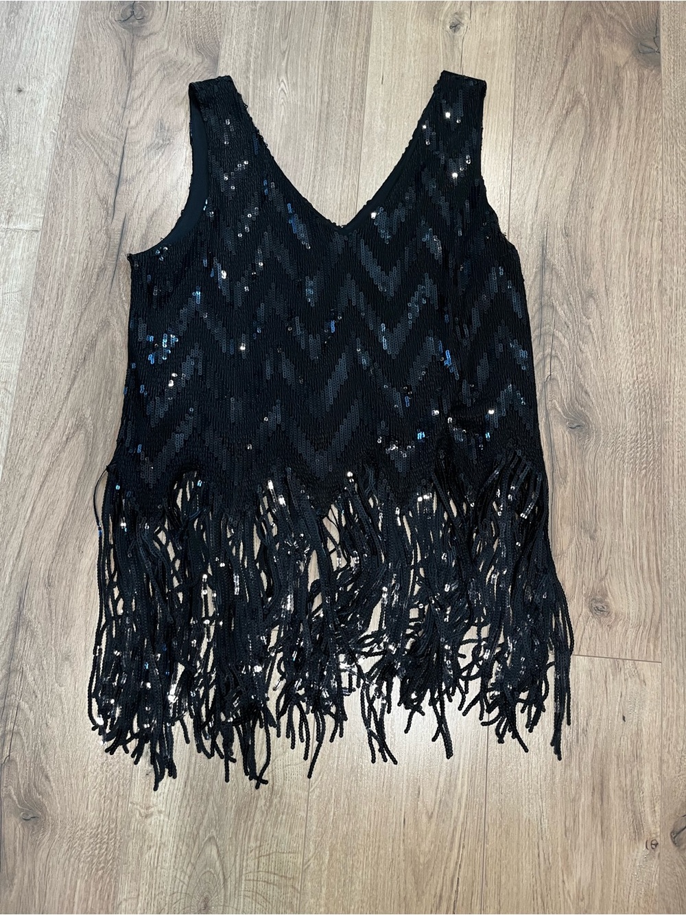 Black Sequin Fringe V-Neck Tank Top - Women